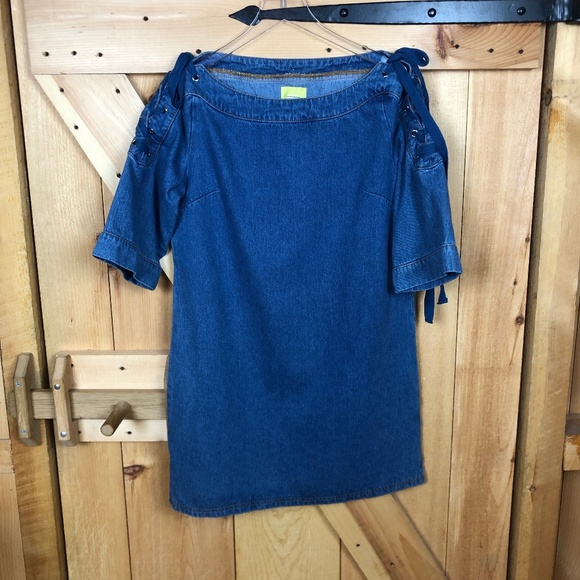 anthropologie | maeve denim tie sleeve shift dress - Picture 3 of 6
